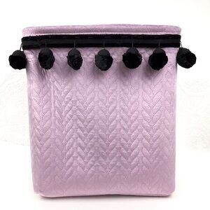 Lavender velvet chenille pom pom trim storage bin basket container